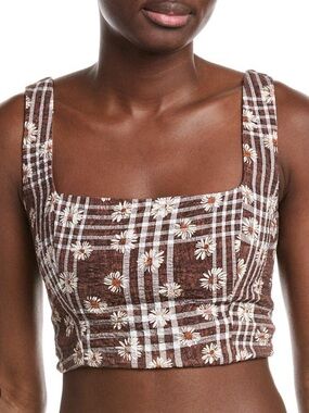 Agua Bendita Sz M Crop tank top
Kosia Daisy Plaid Square-Neck Brown Boho Retro。